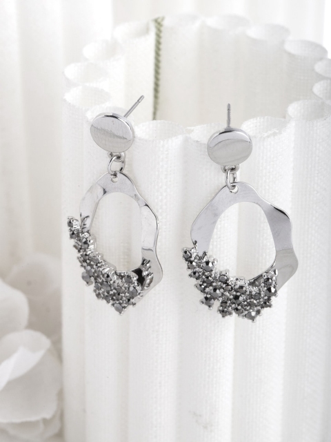 

CRZ Silver-Toned Oval Drop Earrings
