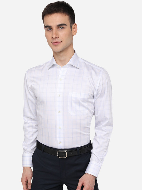 

JADE BLUE Men White Checked Regular Fit Cotton Formal Shirt
