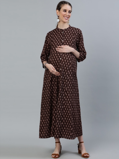 

Nayo Brown Printed Maternity Maxi Dress