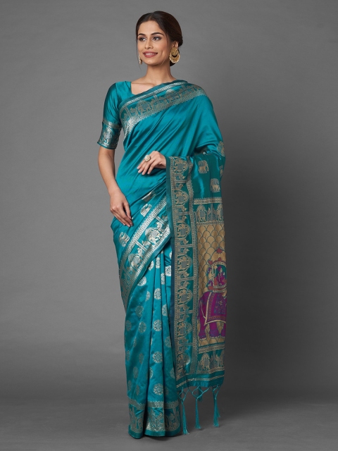 

Mitera Blue Zari Silk Blend Banarasi Saree