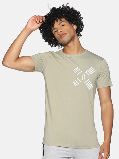 

ATTIITUDE Men Green Brand Logo Printed Slim Fit T-shirt