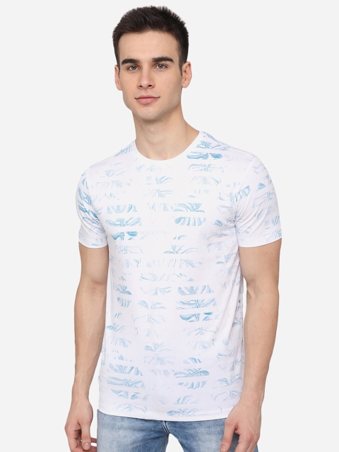 

JADE BLUE Men White Blue Printed Slim Fit Cotton Pure Cotton T-shirt