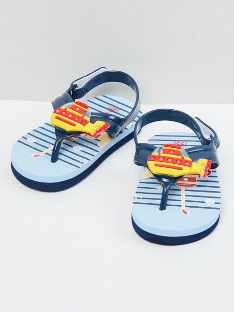 

max Boys Blue & Yellow Printed Thong Flip-Flops
