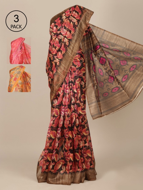 

Pothys Pack of 3 Ethnic Motifs Jute Silk Saree, Black
