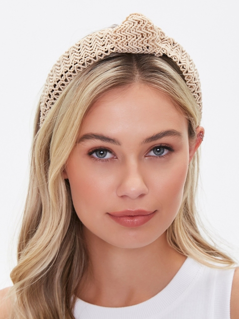 

FOREVER 21 Women Cream Zig-Zag Knotted Hairband