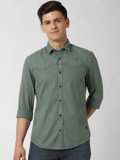 

Peter England Casuals Men Green Slim Fit Casual Shirt