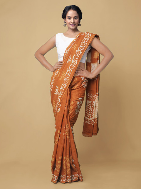 

Unnati Silks Orange Dabu Pure Cotton Kota Saree