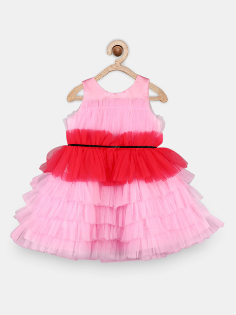 

oui Pink & Red Colourblocked Satin Dress
