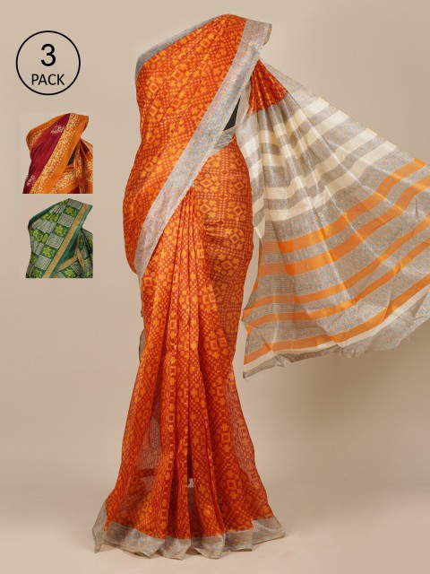 

Pothys Pack of 3 Ethnic Motifs Jute Silk Saree, Orange