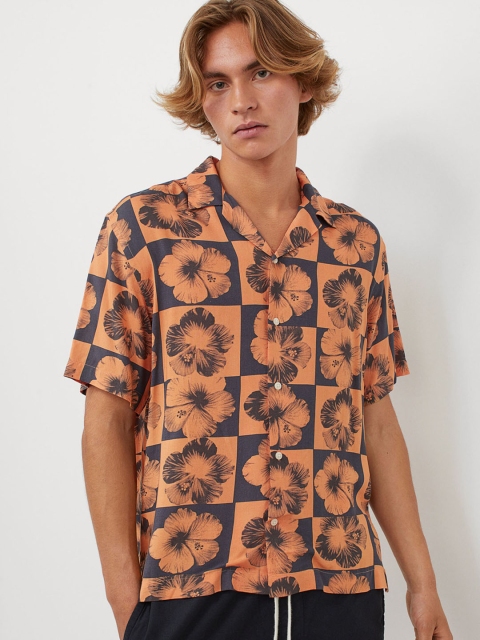 

H&M Men Orange Patterned Resort Shirt