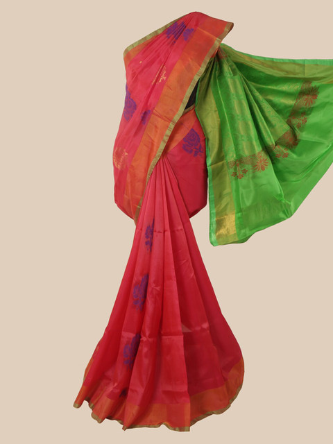 

Pothys Pink & Grey Ethnic Motifs Zari Pure Silk Saree