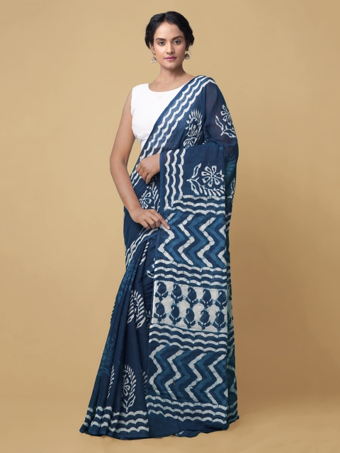 

Unnati Silks Blue Dabu Pure Cotton Kota Saree