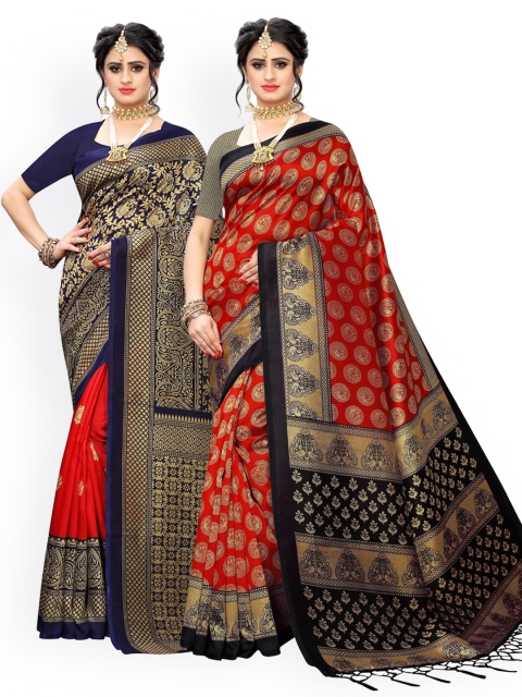 

KALINI Red & Navy Blue Pack of 2 Ethnic Motifs Art Silk Sarees