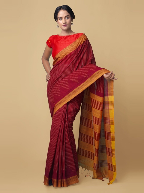 

Unnati Silks Maroon Solid Pure Cotton Mangalagiri Saree