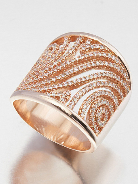 

shaze Women Rose Gold-Toned & White Rhythmic CZ-Studded Finger Ring