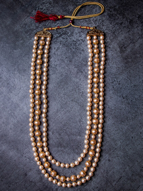 

MORKANTH JEWELLERY Men Cream-Coloured Alloy Gold-Plated Pearls Handcrafted Necklace