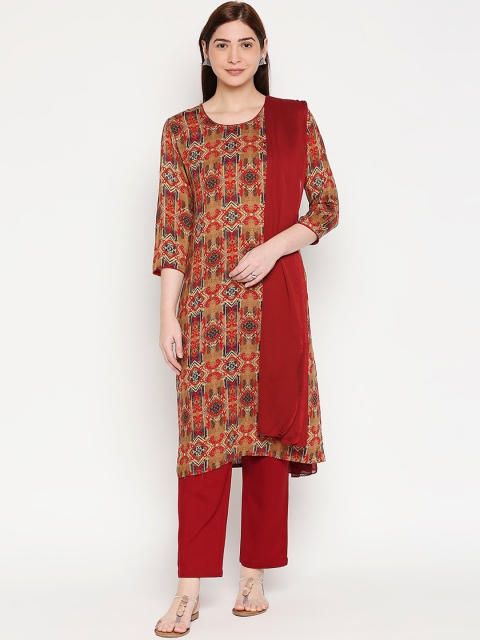 

ZRI Women Olive Ethnic Motifs Printed Kurta with Trousers & With Dupatta
