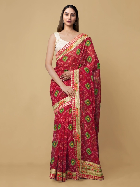 

Unnati Silks Red Bandhani Gota Patti Saree