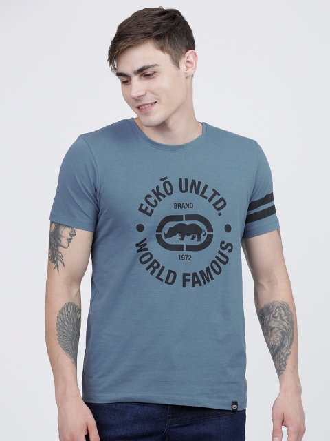 

Ecko Unltd Men Blue Brand Logo Printed Applique Slim Fit T-shirt