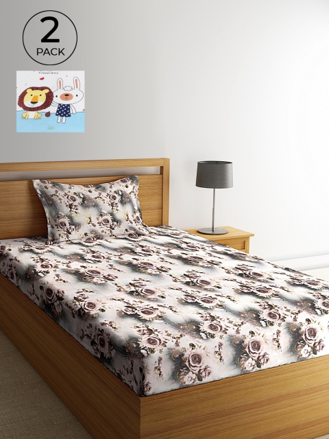 

KLOTTHE White & Blue Graphic 210 TC Cotton 2 Single Bedsheet with 2 Pillow Covers