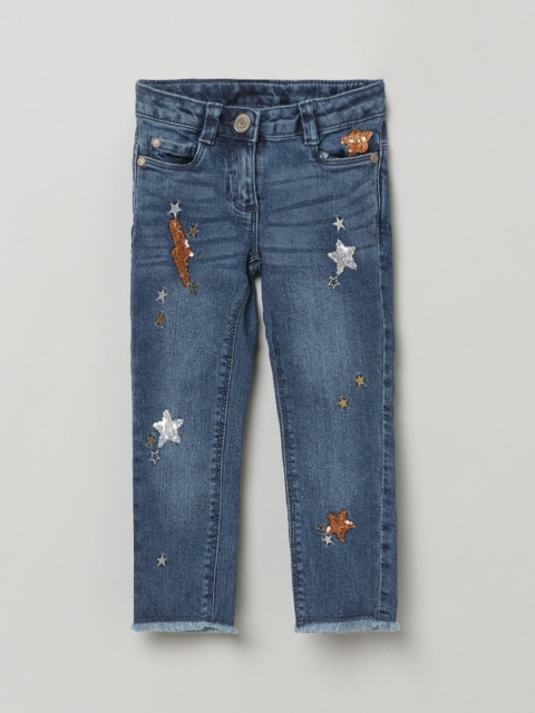 

max Girls Blue Mildly Distressed Light Fade Jeans