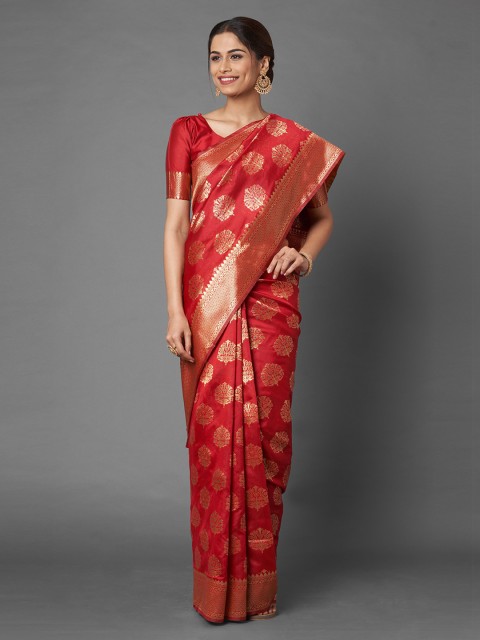 

Mitera Red & Gold-Toned Ethnic Motifs Zari Silk Blend Banarasi Saree