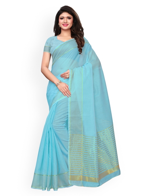 

KALINI Blue & Gold-Toned Checked Zari Saree