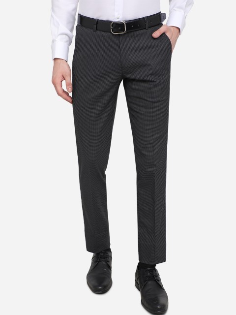 

JADE BLUE Men Black & Grey Checked Slim Fit Formal Trousers
