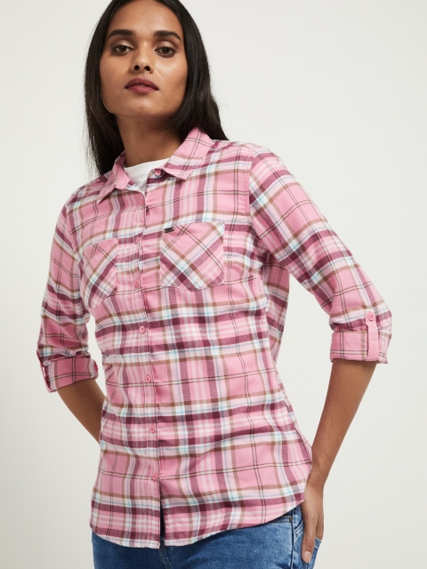 

max Women Pink Regular Fit Checked Casual Shirt