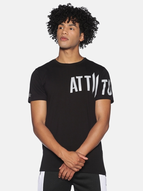 

ATTIITUDE Men Black Brand Logo Printed Slim Fit T-shirt