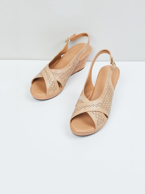 

max Beige PU Wedge Peep Toes with Laser Cuts