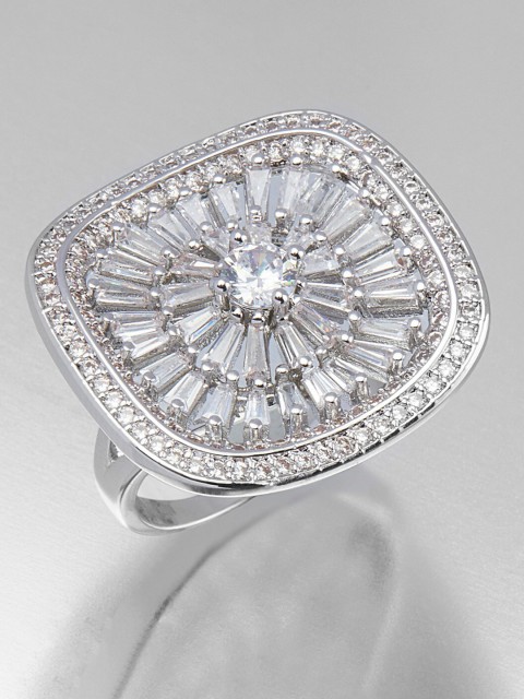 

shaze Silver-Plated & White Cubic-Zirconia-Studded Finger Ring