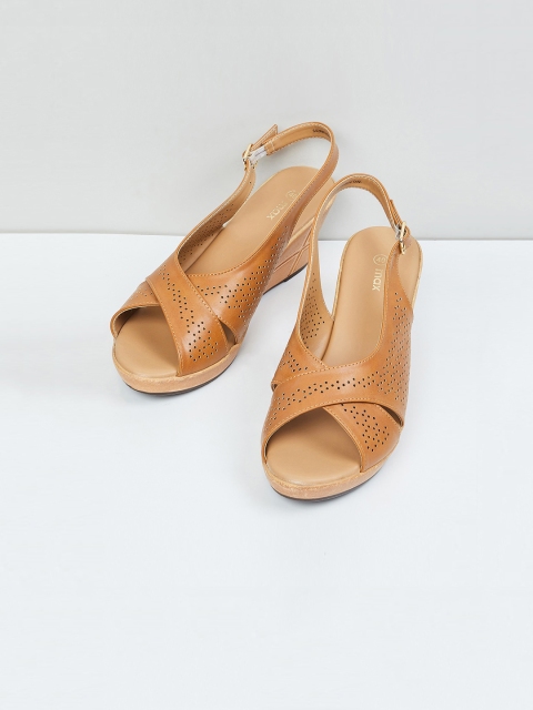 

max Tan Brown PU Wedge Peep Toes with Laser Cuts