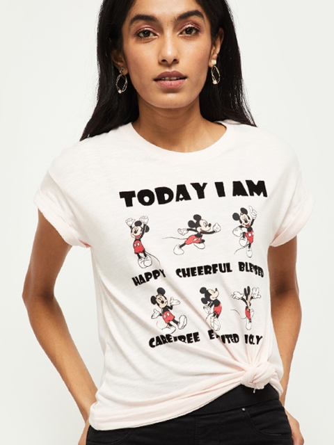 

max Women Pink Typography Printed Applique T-shirt