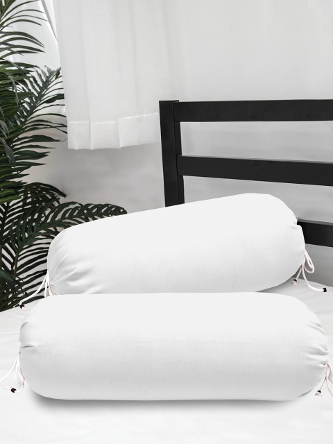 

Clasiko Set Of 2 White Solid Cotton 300 TC Bolster Covers