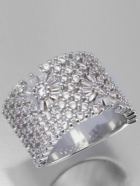 

shaze Silver-Toned & White Stardust CZ-Studded Finger Ring