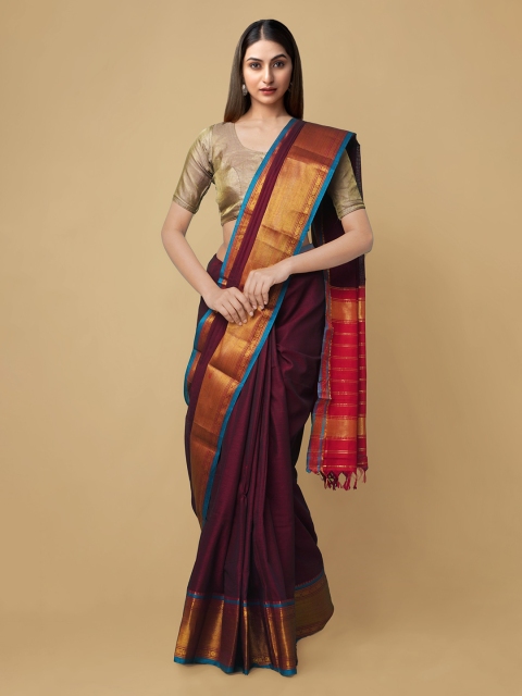 

Unnati Silks Maroon Zari Pure Cotton Handloom Narayan Peth Sustainable Saree