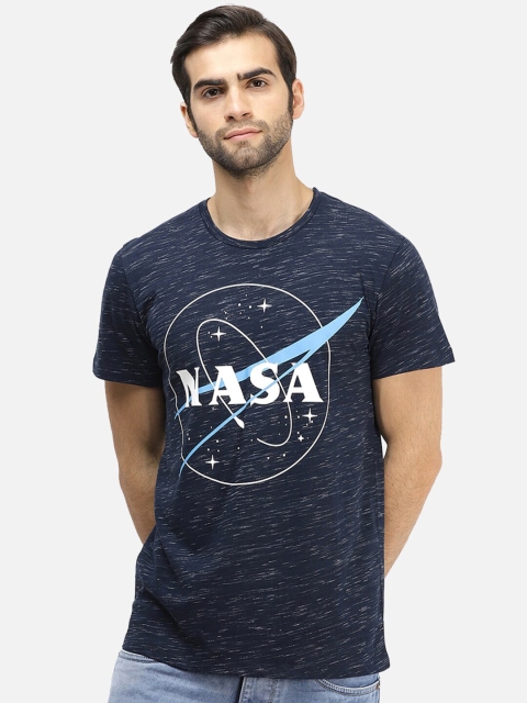 

Free Authority Men Navy Blue Printed Nasa Featured Raw Edge T-shirt