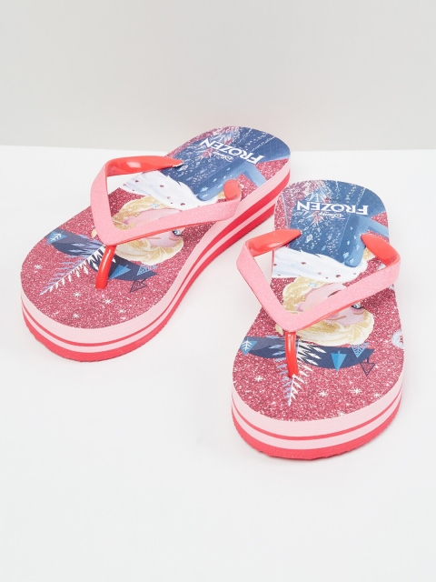 max Girls Pink & Blue Frozen Printed Thong Flip-Flops