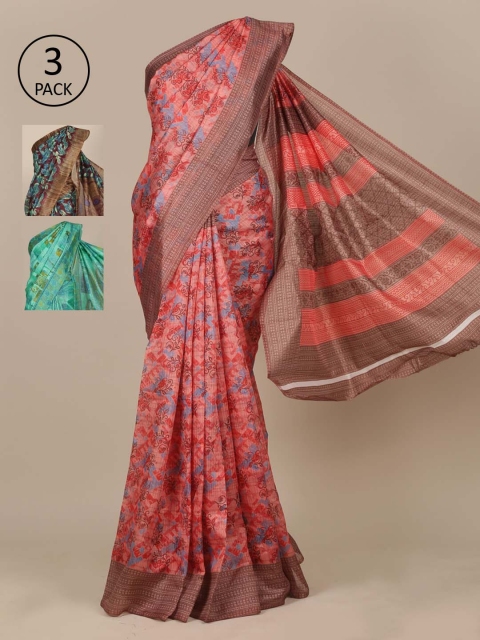 

Pothys Pack of 3 Jute Silk Saree, Pink