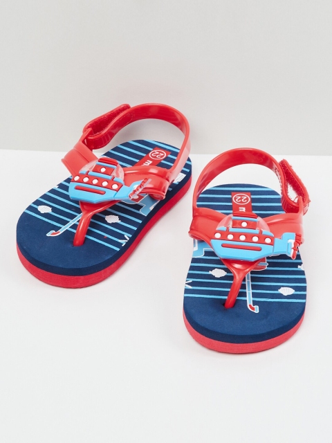 

max Boys Red & Blue Printed Thong Flip-Flops