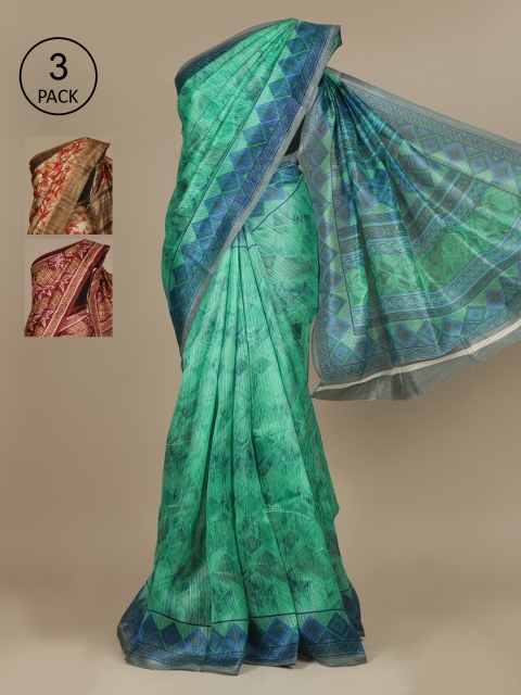 

Pothys Pack of 3 Printed Jute Silk Saree, Green