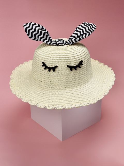 

Toniq Kids Girls Off-White & Black Woven-Design Straw Sun Hat