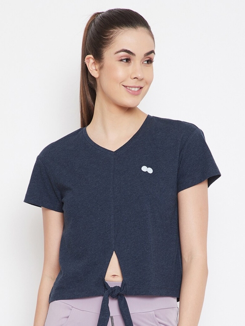 

Clovia Women Blue V-Neck Slim Fit Sports T-shirt