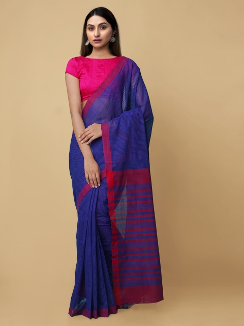 

Unnati Silks Navy Blue & Red Woven Design Pure Cotton Mangalagiri Handloom Saree