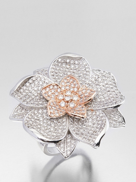 

shaze Silver-Toned & White CZ-Studded Finger Ring