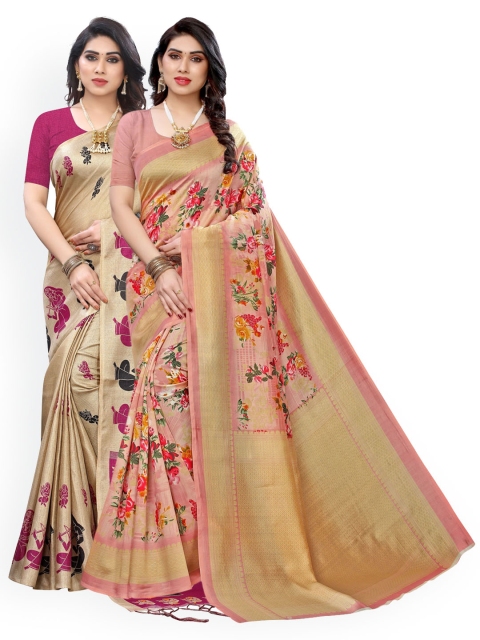 

KALINI Orange & Magenta Pack of 2 Ethnic Motifs Art Silk Saree