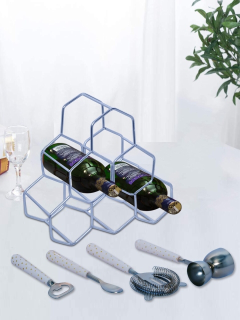 

nestroots Set OF 5 Silver-Toned & White Solid Stainless Steel Bar Accessories