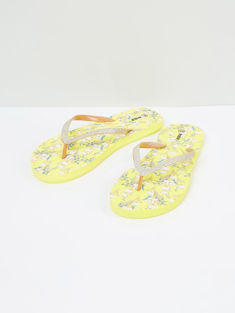 

max Women Yellow & Silver-Toned Printed Thong Flip-Flops