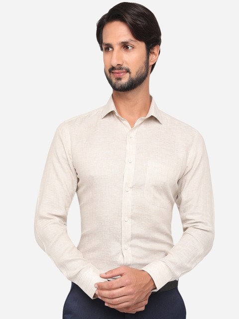

JADE BLUE Men Beige Linen Formal Shirt